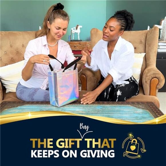 Iridescent Gift Bags Medium Size – Set of 12 Stunning Holographic Reusable Bags - Picture 2 of 7